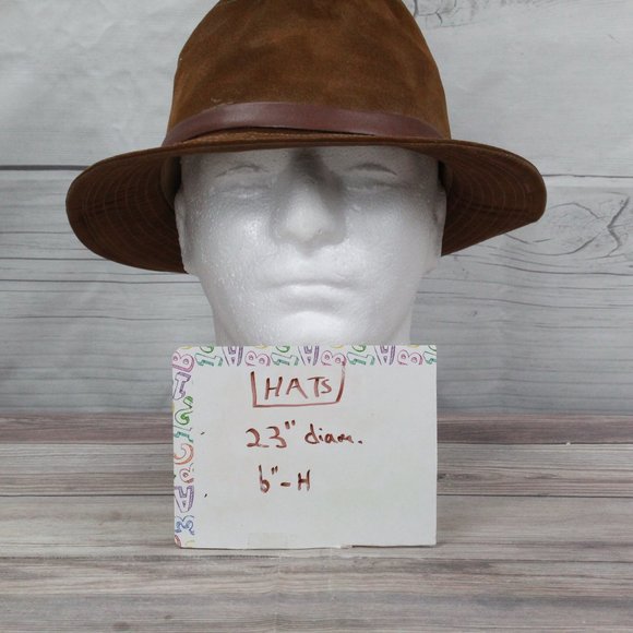 Union Made Brown Genuine Suede Leather Banded Lined Hat Size Medium - Picture 10 of 10